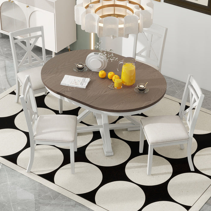 Dining Set With Extendable Round Table And 4 Upholstered Chairs