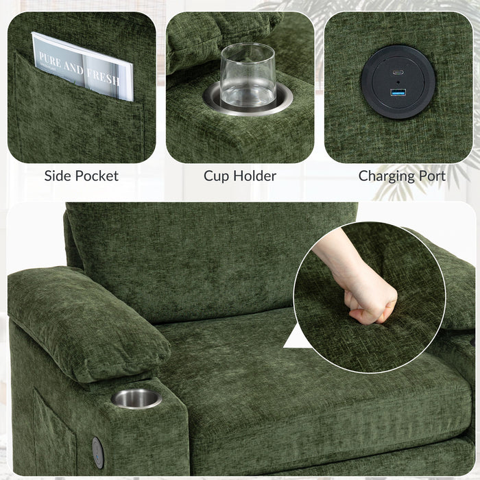 Modern Oversized Chair With Ottoman, Cupholders And USB Charging Ports