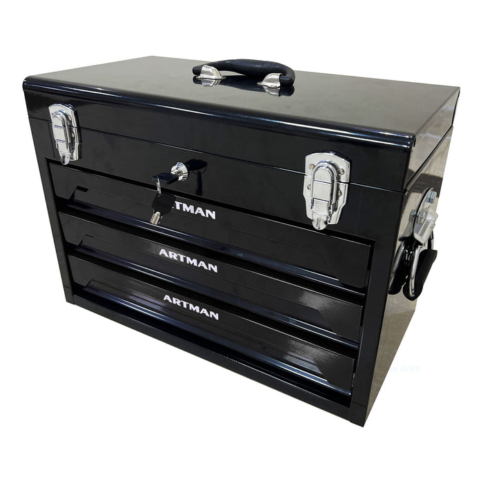 Portable 3 Drawer Steel Toolbox, 4 Layers Of Tools With Metal Latches, With Storage Tray And Carrying Handle