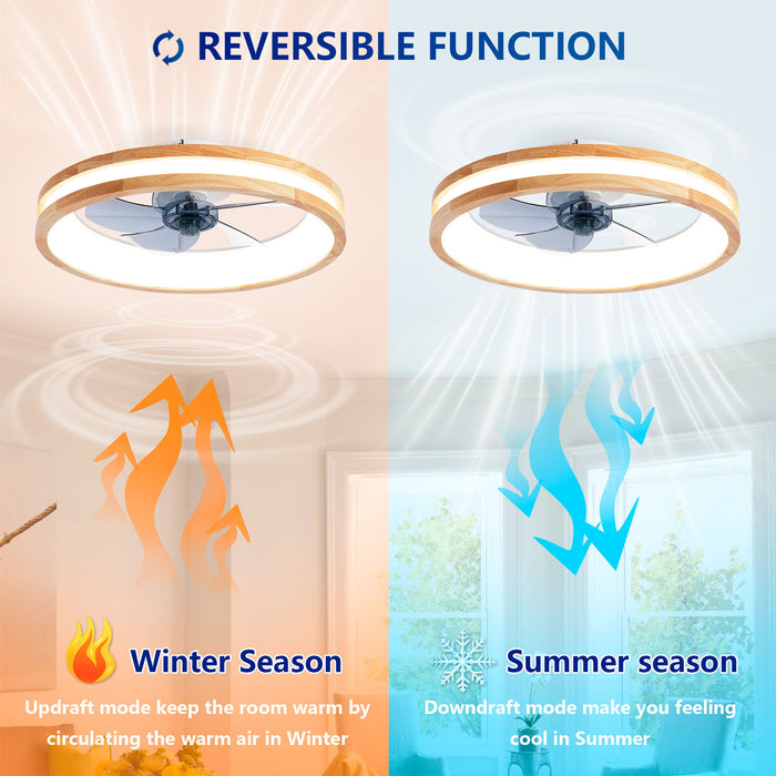 Ceiling Fans With LED Light Source And Remote Control, 3000 - 6500K Dimmable, 6 Speeds, Quiet DC Motor For Living Room - Natural Wood / White