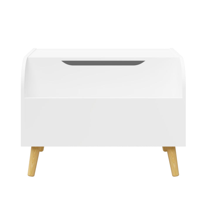 Toy Box With Front Bookshelf, Flip Top Lid, Safety Hinge For Kids Room Organization - White