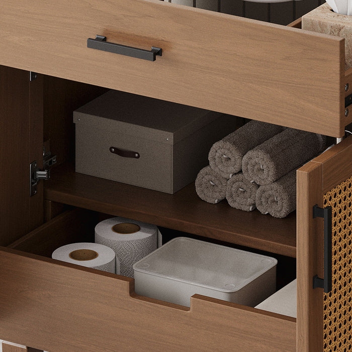 Bathroom Vanity With Ceramic Sink, Modern Free Standing Cabinet With Soft Close Drawers