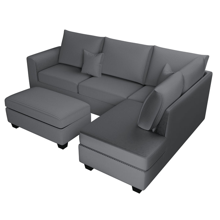 Modern Style Sectional Set With USB Port, Storage Ottoman