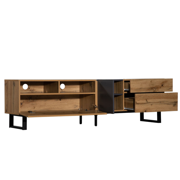 TV Stand For 80'' TV With Double Storage Space, Media Console Table With Drop Down Door