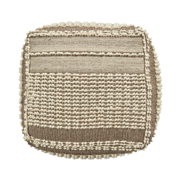 Rustic Wool And Cotton Large Pouf, Handcrafted Tufted Design - Brown / Beige