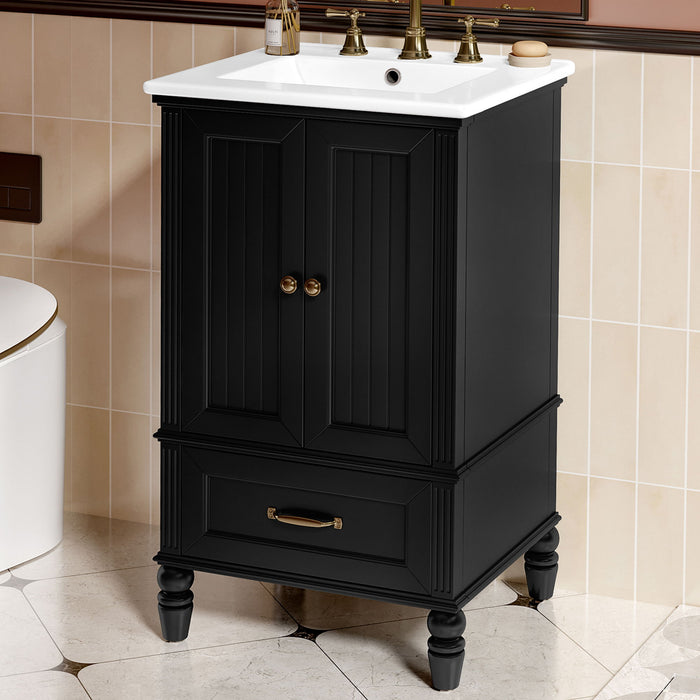 20" Bathroom Vanity With Sink Cabinet With 2 Doors, 2 Drawer, Magnetic Door Stopper, Adjustable Feet, Drop In Sink - Black