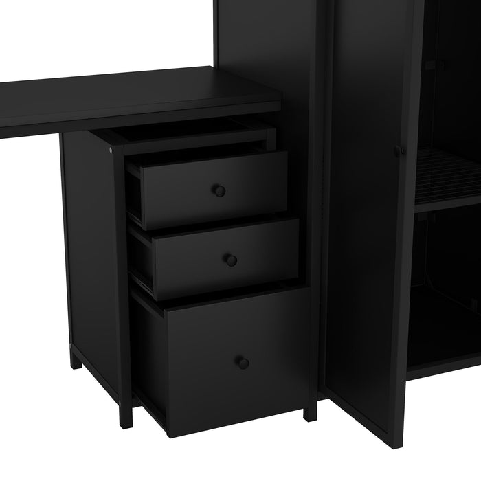 Full Size Loft Bed With Desk Set And Wardrobe - Black