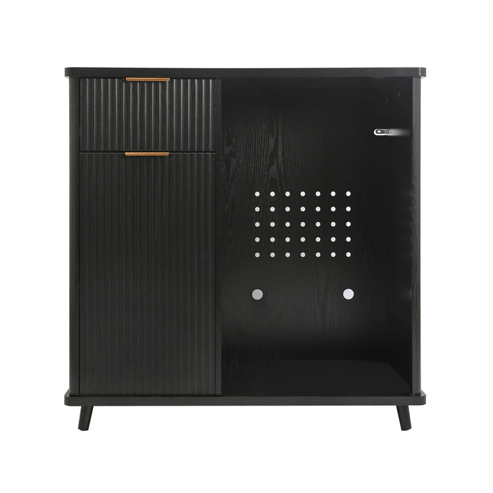 Fluted Coffee Bar Cabinet With Mini Fridge Space & Charging Station