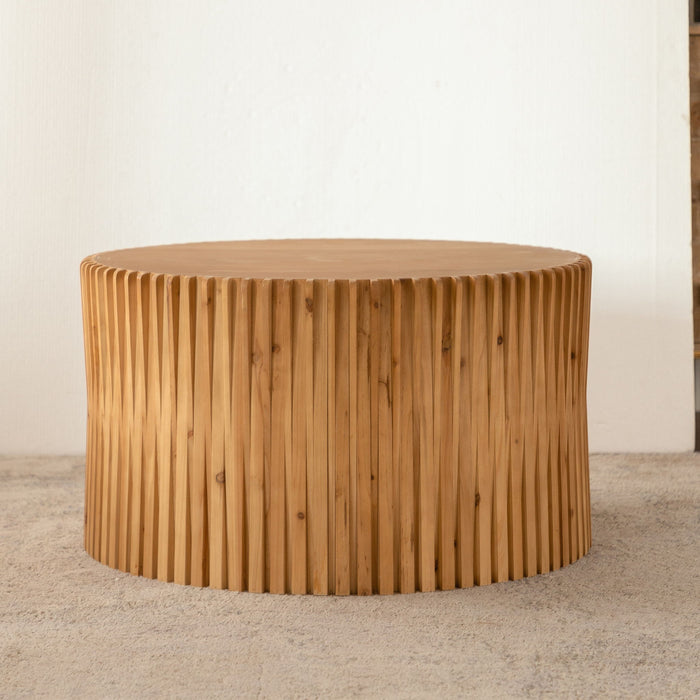 Cylindrical Coffee Table With Vertical Texture Relief