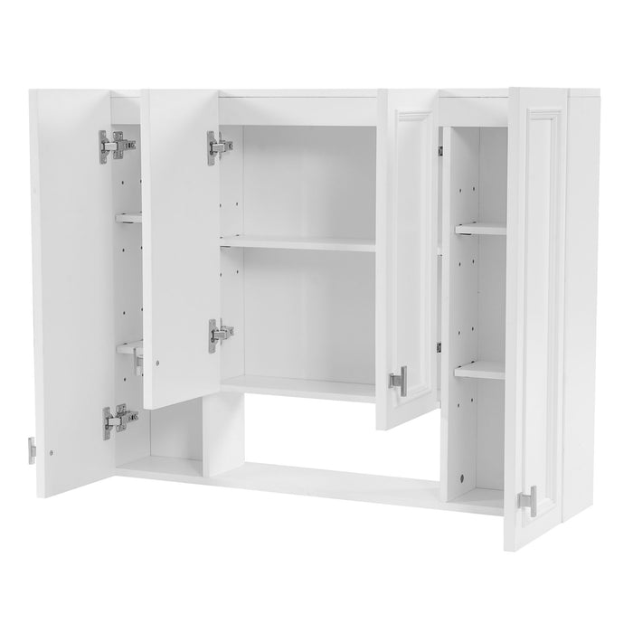 Bathroom Cabinet With 5 Adjustable Shelves, Wall-Mounted Medicine Cabinet, Soft-Closing Hinges, Open Shelving Design - White
