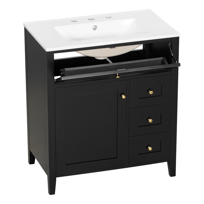 Bathroom Vanity With Sink, 3 Drawers And Adjustable Shelf