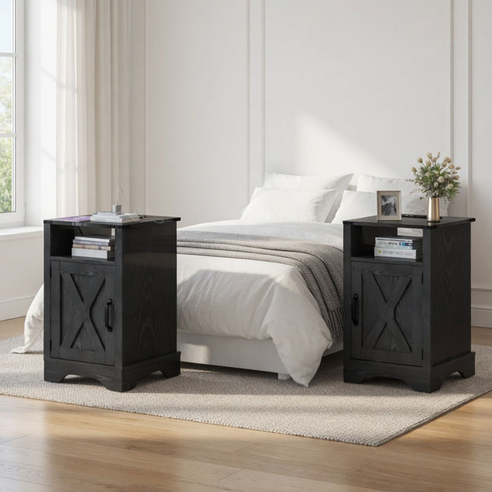 Farmhouse Nightstand, Charging Station & Storage