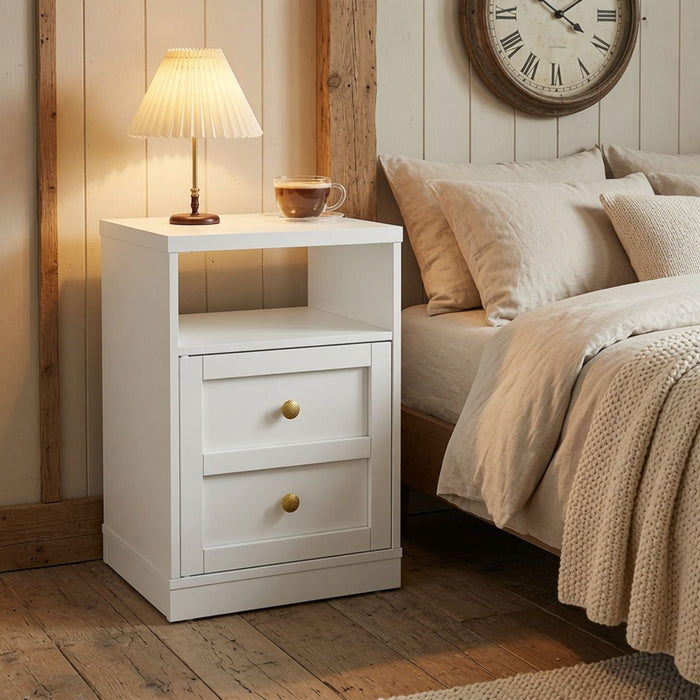 Nightstand With Door & Shelf, 2 Drawer Side Table