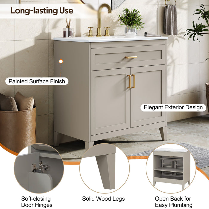30" Bathroom Vanity With Sink Top, Soft Close Double Doors & Tip Out Drawer, Adjustable Interior Shelf, Door Mounted Organizers - Beige