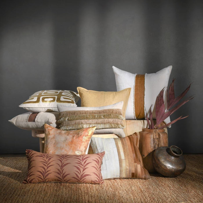 Radiant Oasis - 20" x 20" Meru Hide Pillow - Tan Multi