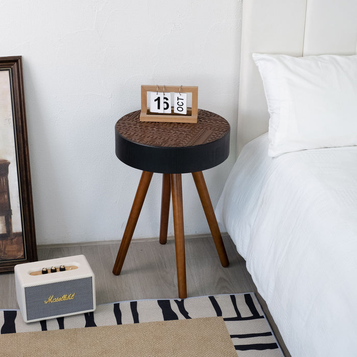 Round Coffee Table With Carved Top For Living Room