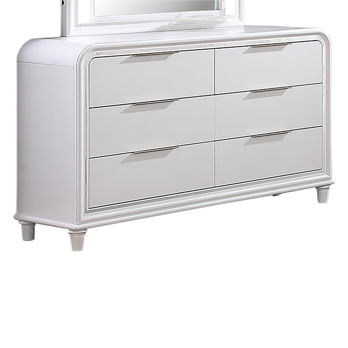 Pearl Dresser With Mirror 6 Drawers Spacious Storage - White