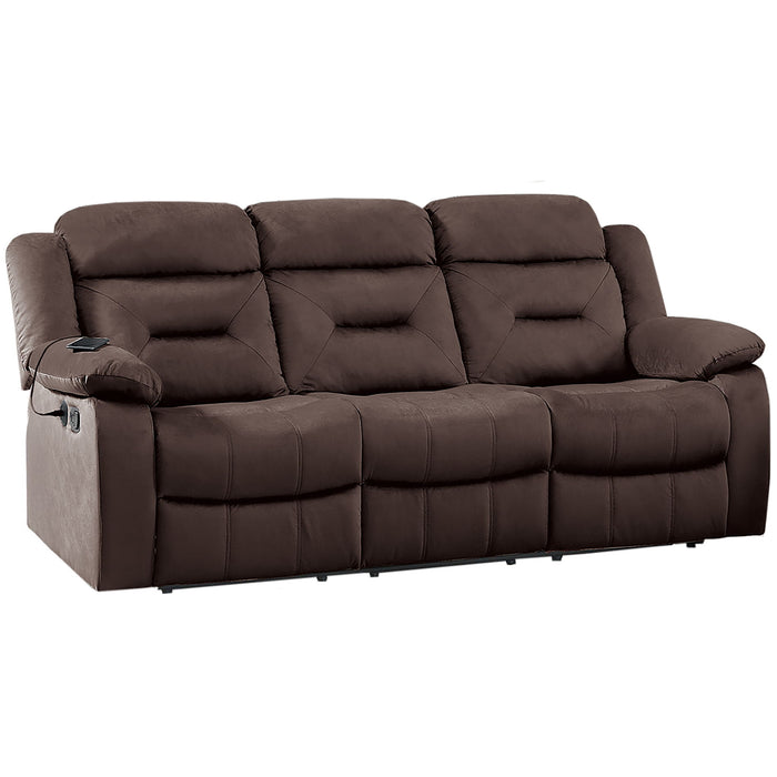 Modern Recliner Sofa With Pillow Arms, Plush Backrest, Horizontal Tufting, USB Charging Port