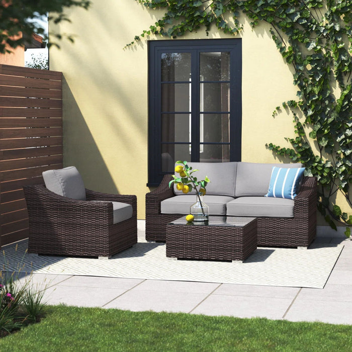 Outdoor Wicker Conversation Set With Cushions, All Weather