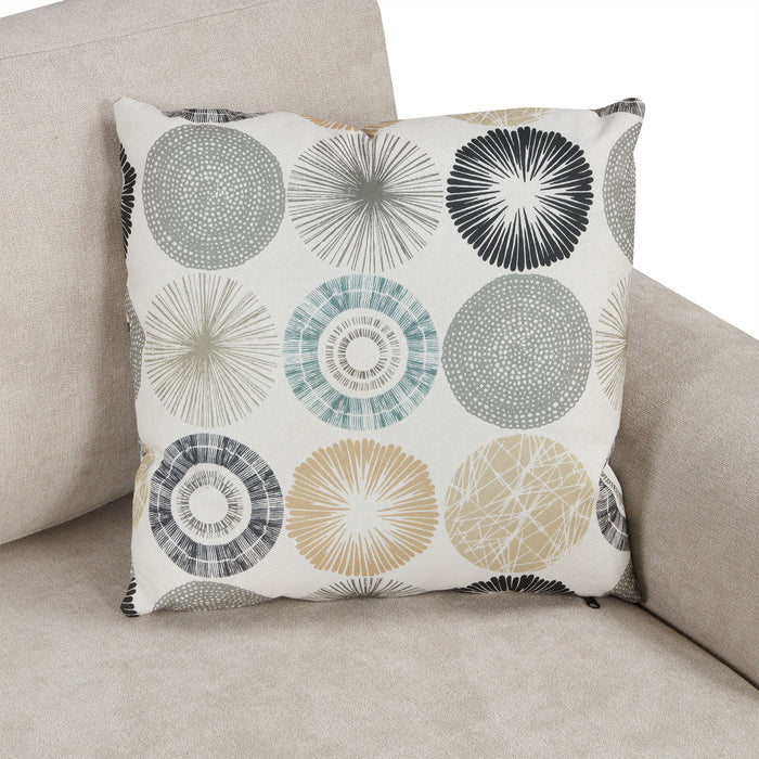 Upholstered 3 Seater Curved Sofa With Printed Pillows Chenille