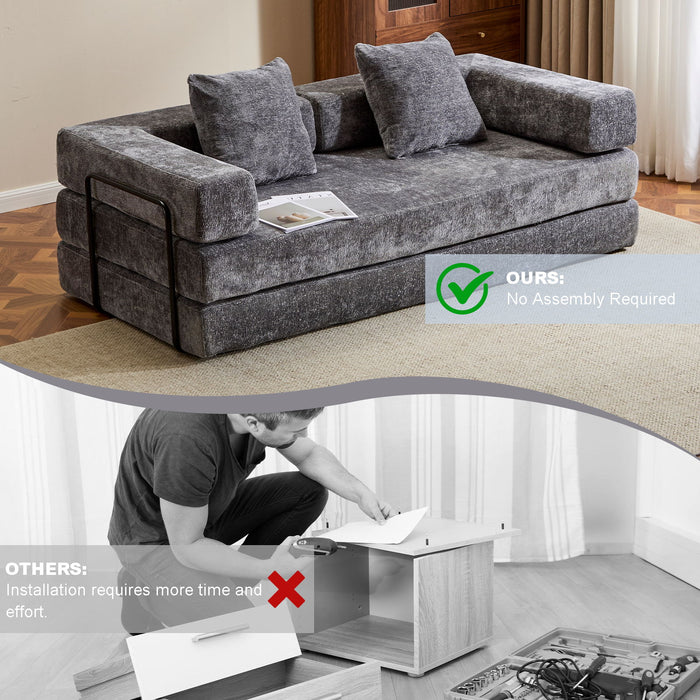 Convertible Floor Sofa Bed With Pillow Back Support Armrest