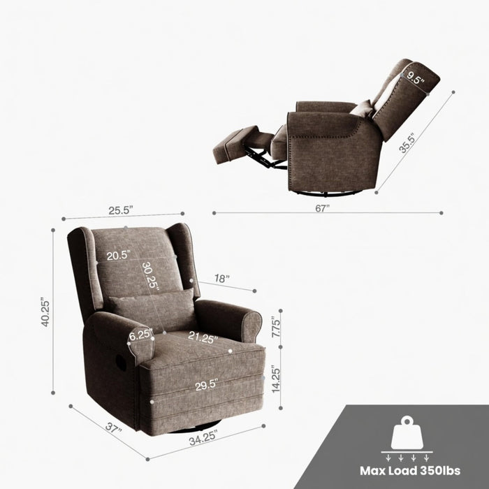 Extra Wide Swivel Recliner Glider Chair With Footrest - Brown