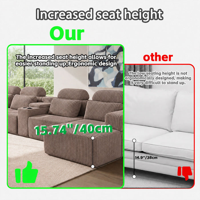 U-Shaped Sectional Sofa With Chaise Lounge And Cup Holders