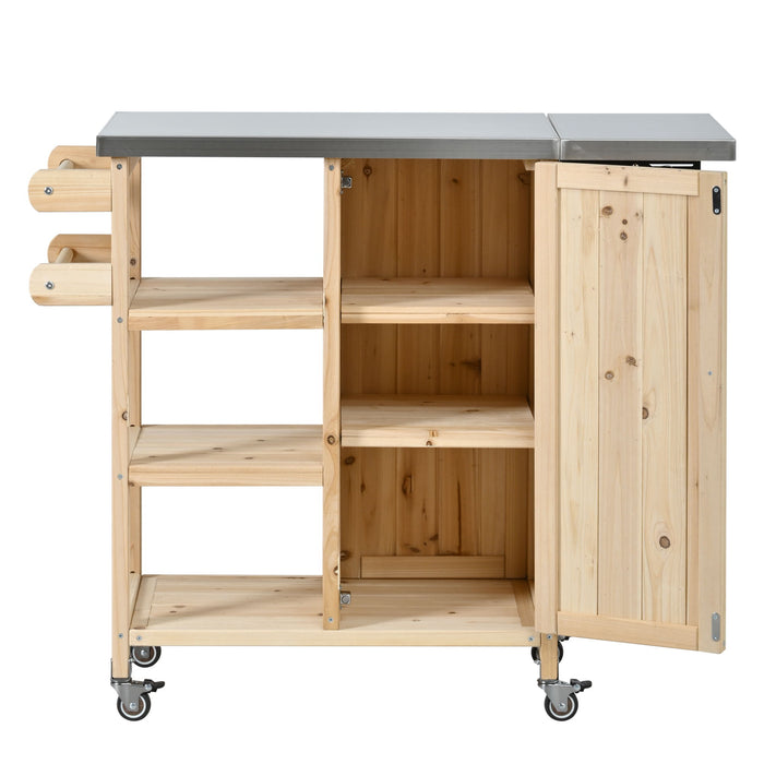 Foldable Outdoor Kitchen Island With Storage Cabinet
