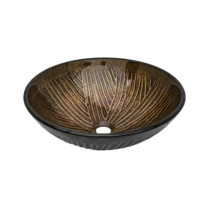 Feather Pattern Amber Vessel Sink With Pop Up Drain, Oval Bathroom Basin - Amber