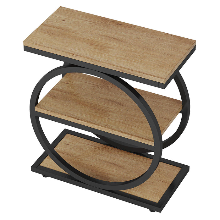 Industrial Narrow End Table With 3 Shelves