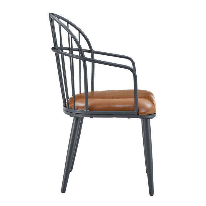 Industrial Inspired Upholstered Dining Chair Set With Metal Legs (Set of 2) - Brown