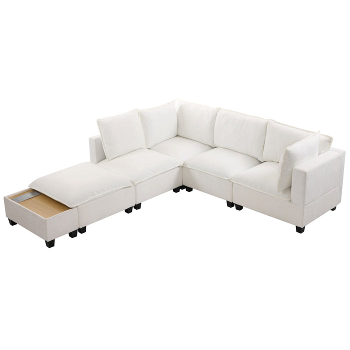 U-Shaped Sectional Modular Sofa With A Movable Ottoman, A Coffee Table With Hidden Charging Devices For Living Room