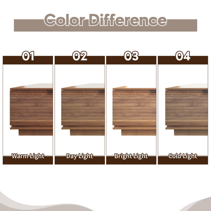TV Stand, Entertainment Center & Fluted Door & Cable Management, Soft Closing Hinges - Walnut