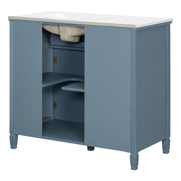 Bathroom Vanity With Sink, 1 Tip Out Drawer, 3 Side Drawers, Adjustable Shelf