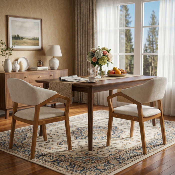 Indoor Upholstered Dining Armchair (Set of 2) - Beige / Teak