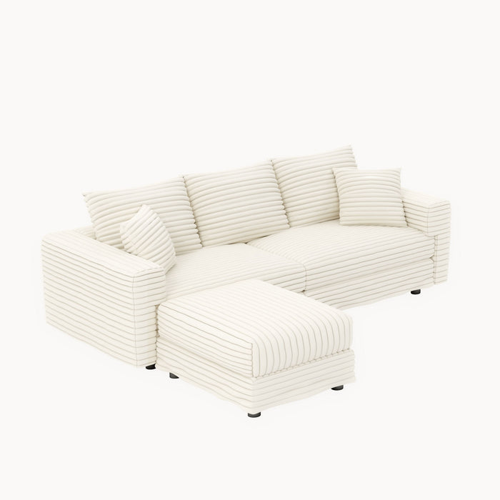 Deep Seat Convertible Sofa With Soft Pillows And Ottomans