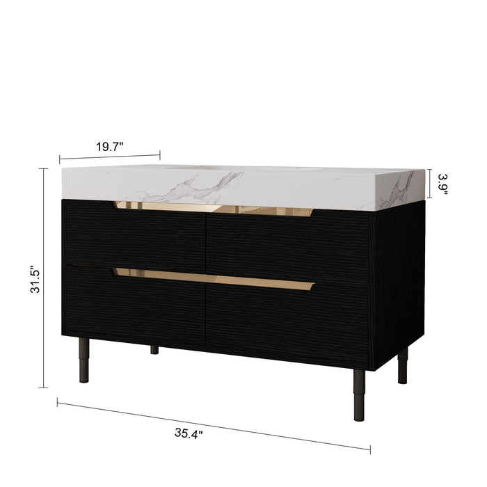 Bathroom Vanity With Undermount Sink, 4 Drawers Storage, Free Standing / Wall Mounted - Black / White
