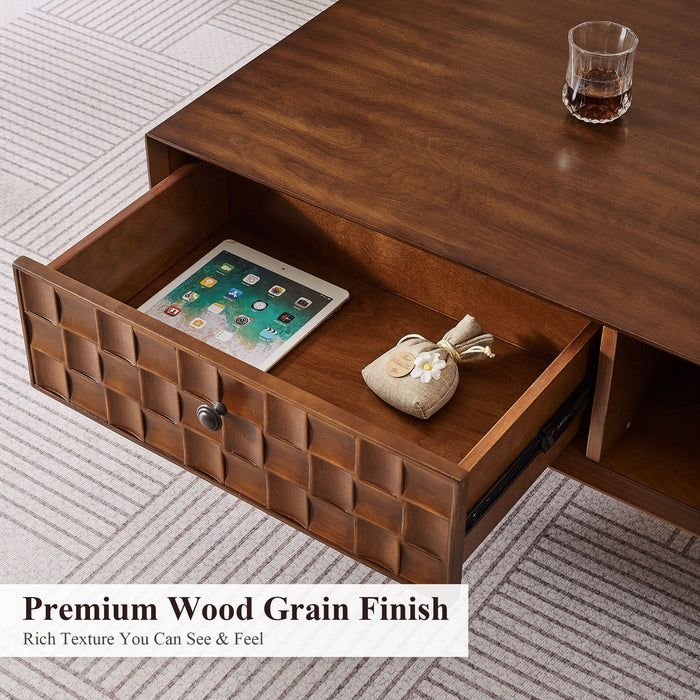 Coffee Table With Hidden Drawer And Open Shelf