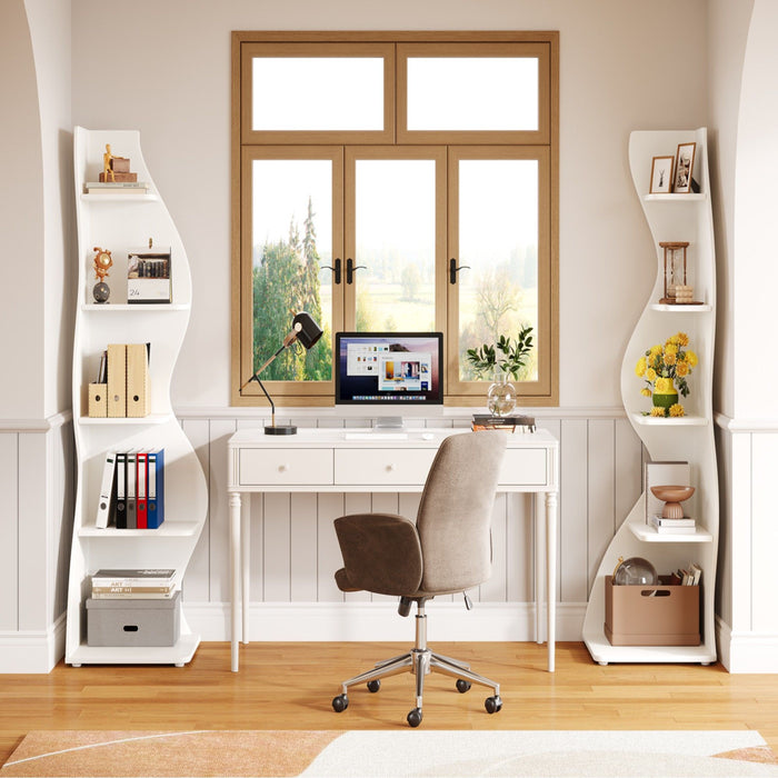 5 Tier Wavy Corner Bookshelf And Plant Stand For Living Room