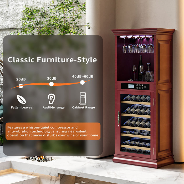 Single Zone Wine Cooler With Tempered Glass Door LED Lighting, 56 Bottle Capacity, Touch Screen Control - Cherry