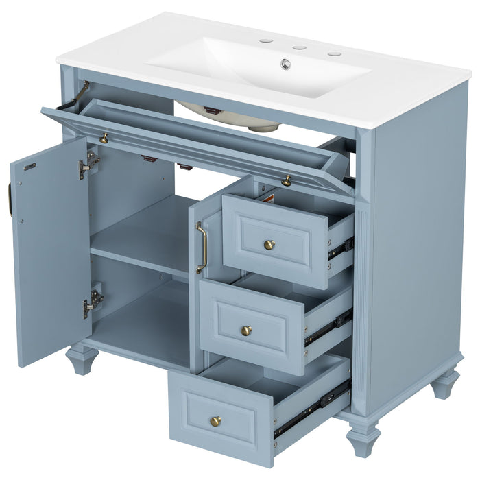 Modern Bathroom Vanity With Sink, 3 Drawers & 2 Doors