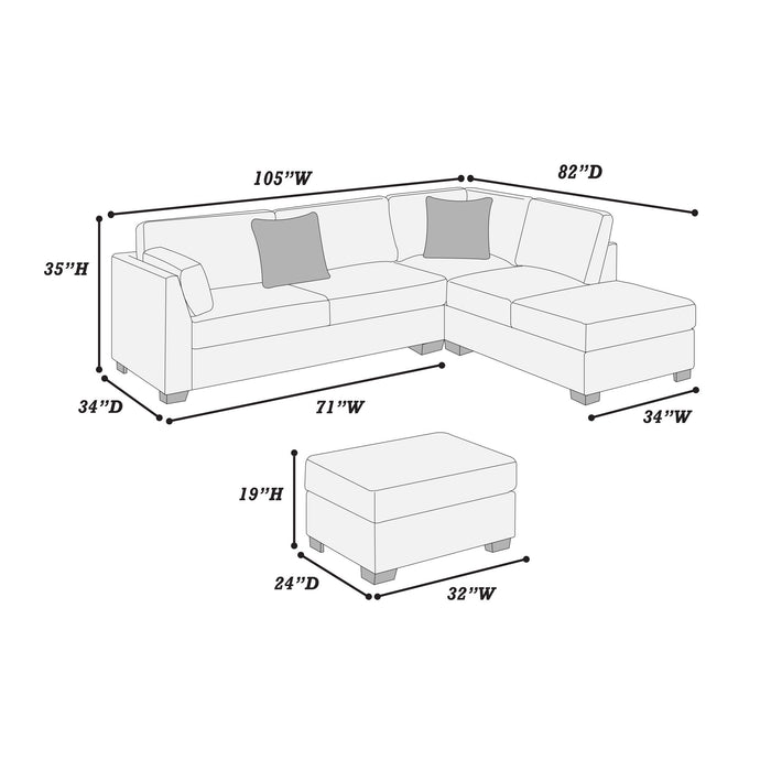 Sectional Sofa Set With Reversible Left / Right Chaise And Matching Cocktail Ottoman