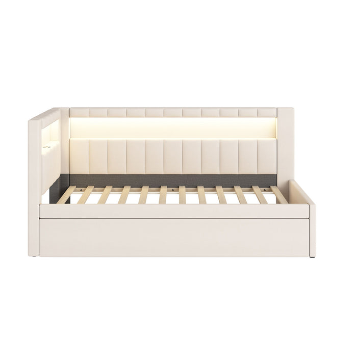 Upholstered Platform Bed With USB Ports And LED Belt