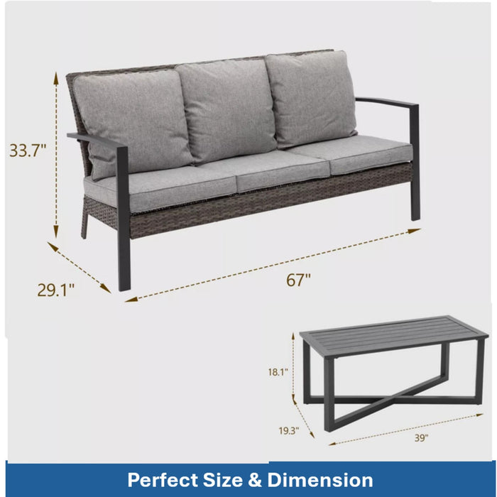 2 Piece Patio Set With Cushions & Coffee Table