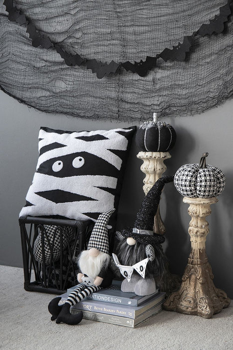 Gnome With 'Boo' Banner, For Halloween Decor - Black White
