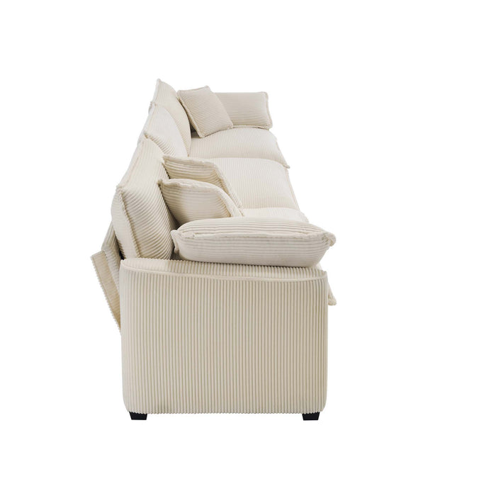 Modern Upholstered 4 Seater Fabric Sofa With Arm And Throw Pillows