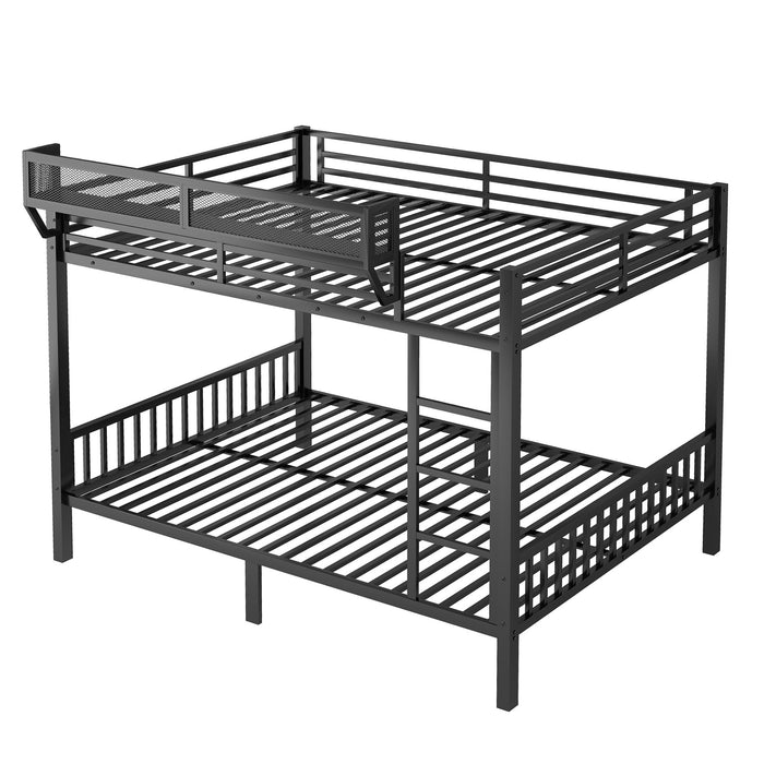 Queen Over Queen Bunk Bed With Ladder And Storage Shelf - Black