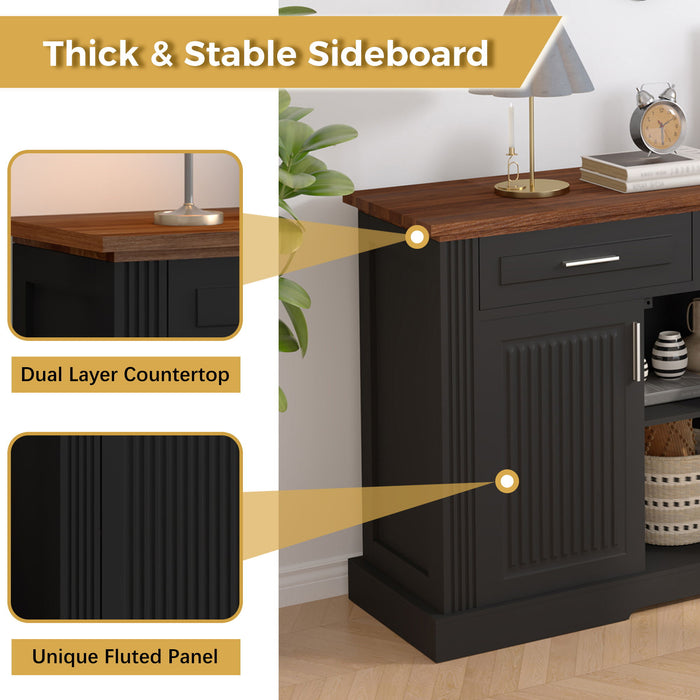 Fluted Sideboard Buffet Cabinet With 4 Doors And 3 Drawers