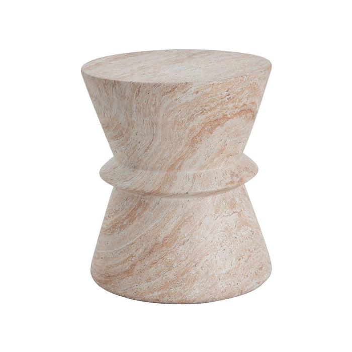 Outdoor / Indoor Lightweight Concrete Side Table With Travertine - Beige