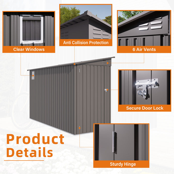 Metal Outdoor Storage Shed 4 X 9 Ft With Sloping Roof, Vents, And Side Door - Gray